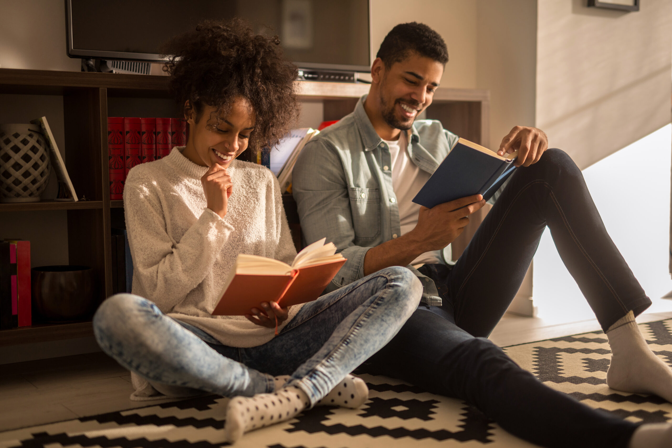 Two People Reading Book